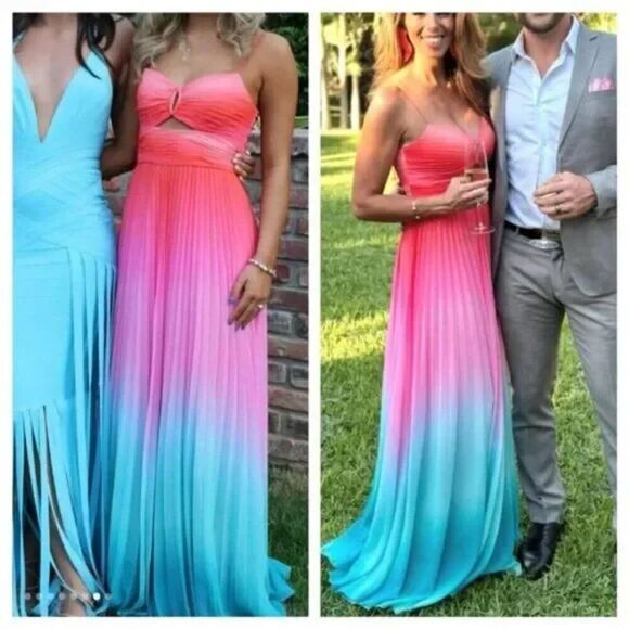 AMUR Maxi Gown Dress Pink Blue Emmett Pleated Ombre Gradient Sleeveless size 6 - Picture 11 of 11